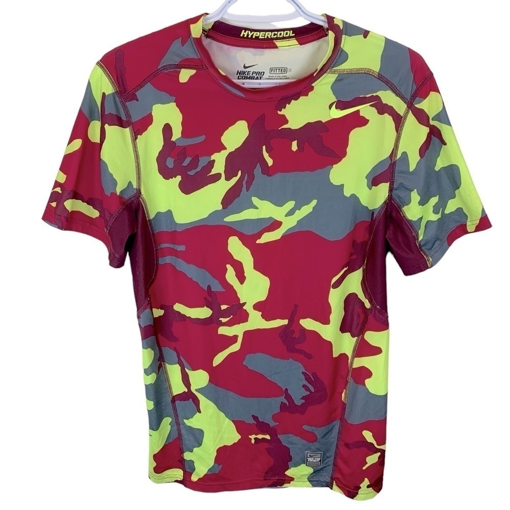 Nike Pro sz S Combat Neon Camo Fitted Hypercool Short Sleeve Men’s Tee T-Shirt